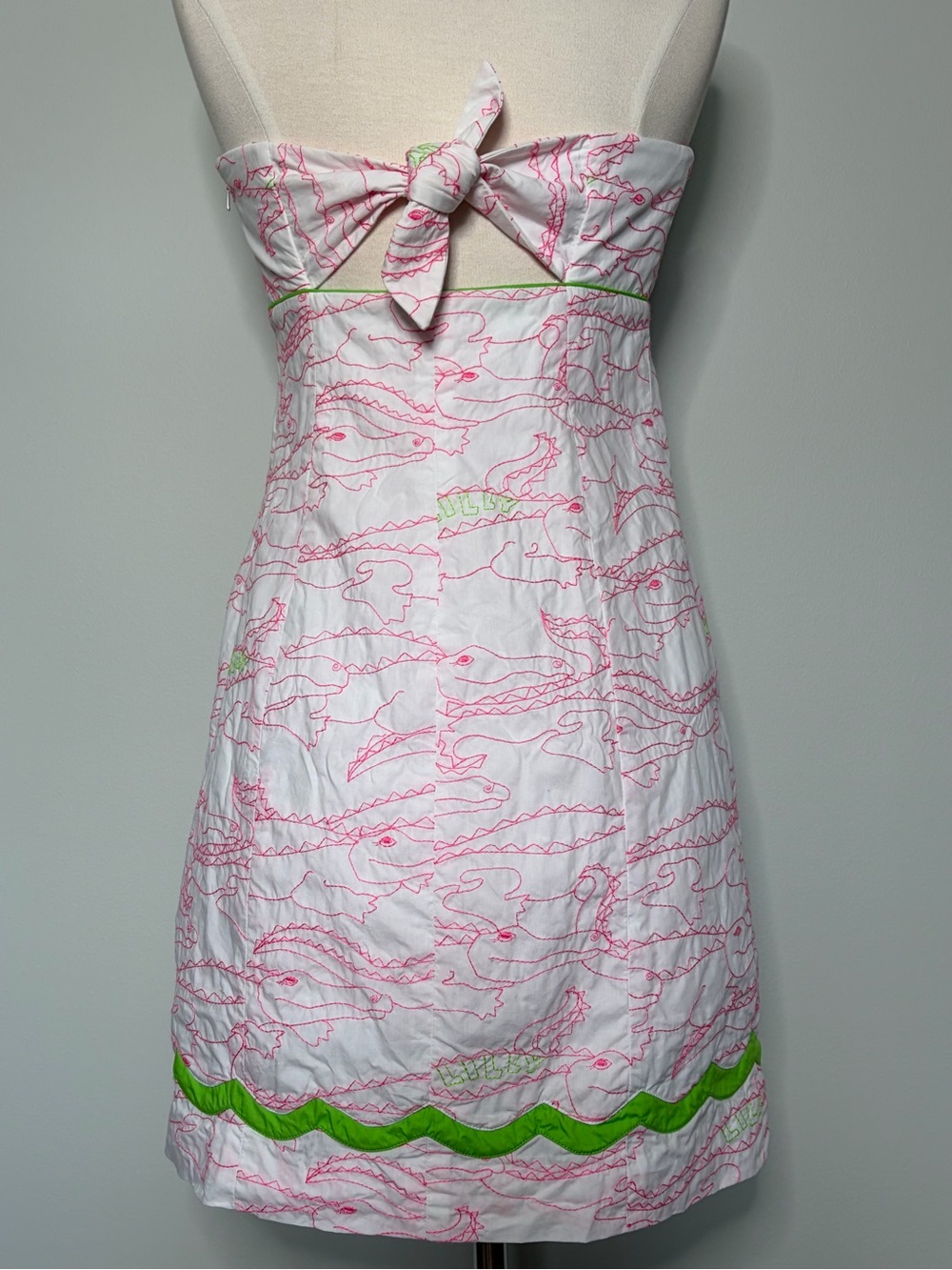 Lilly Pulitzer Franco Alligator Growl Embroidered Strapless Dress, size 6 - Picture 7 of 10